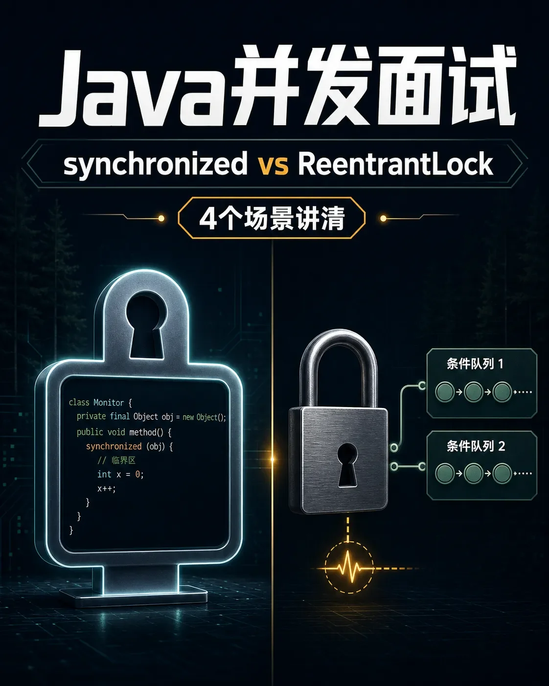 Java并发面试总把 synchronized 和 ReentrantLock 混在一起怎么办?4个场景讲清锁、条件队列和中断