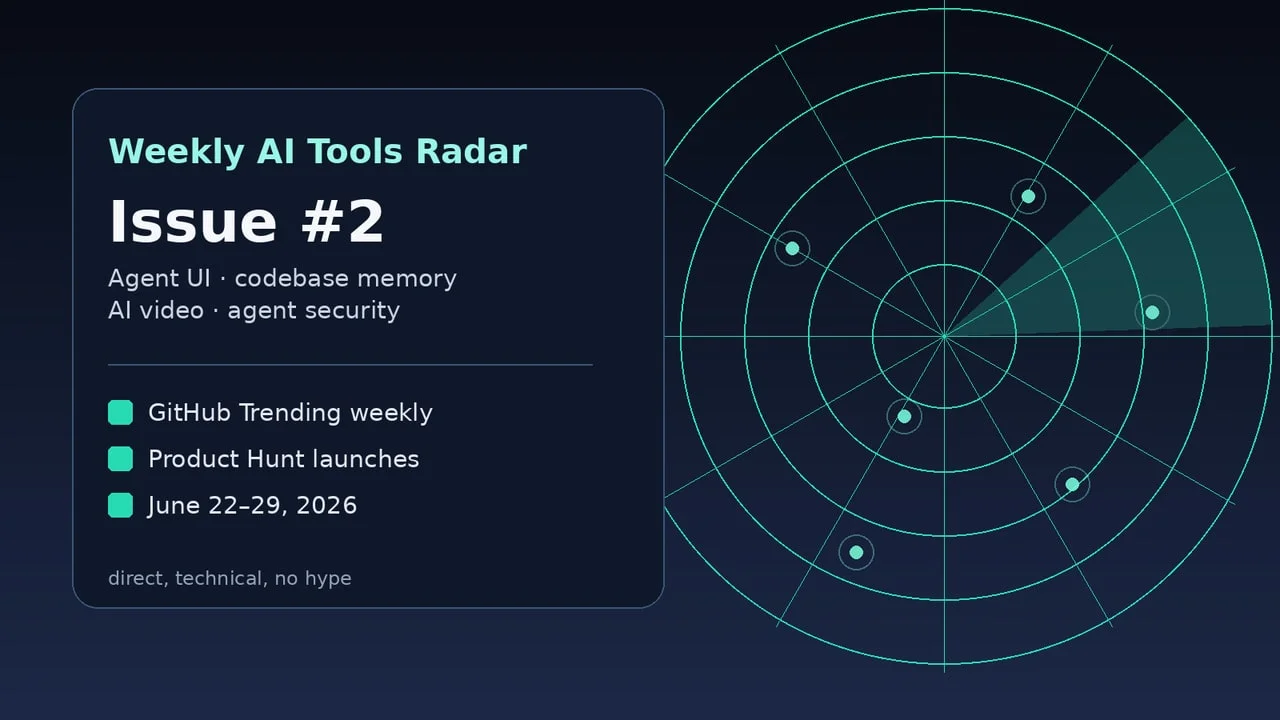 Weekly AI Tools Radar — Issue #2 (June 22-29, 2026): Agent UI, Codebase Memory, AI Video & Agent Security