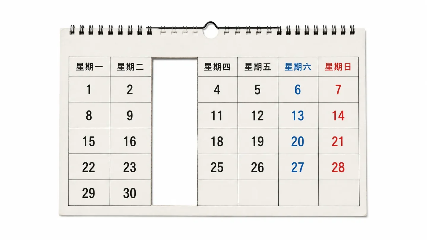 无三日历(no wednesday calendar but not week)