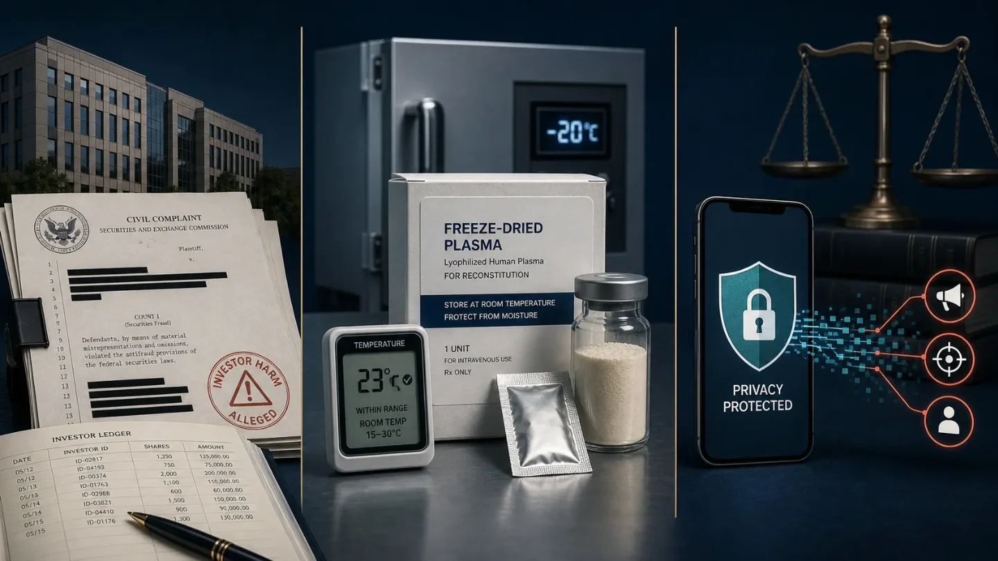SEC's $152M investor case, FDA's freeze-dried plasma, and FTC's health-data suit (July 27–August 2, 2026)