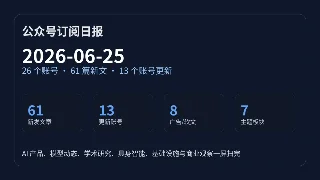 公众号订阅日报｜2026-06-26：13 个账号更新，61 篇新文