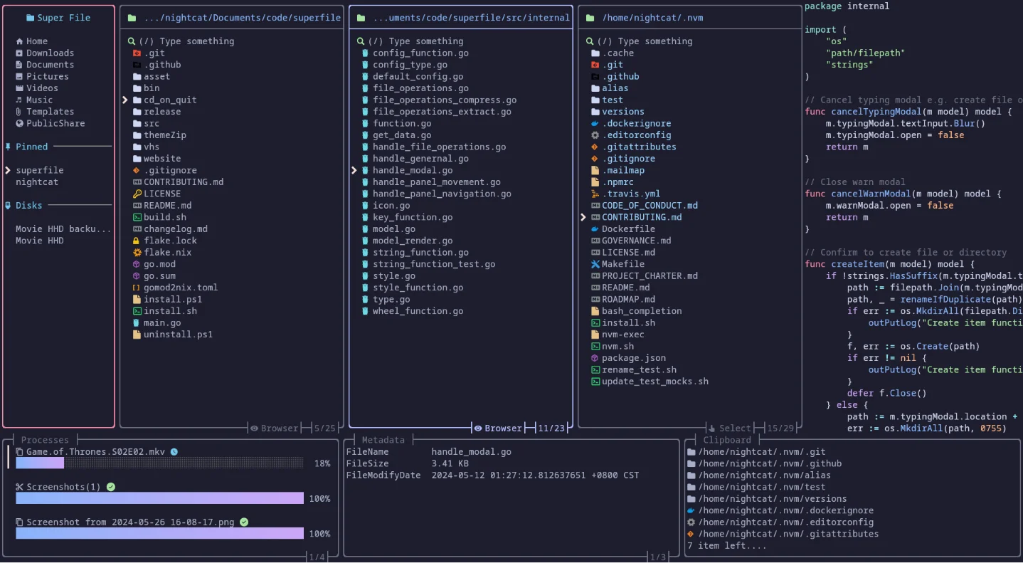 superfile: a modern file manager that stays in the terminal