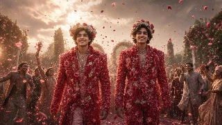 गुलाबों की बारात — जब दो भाई शानदार फूलों के लिबास में enchanted garden से गुज़रे