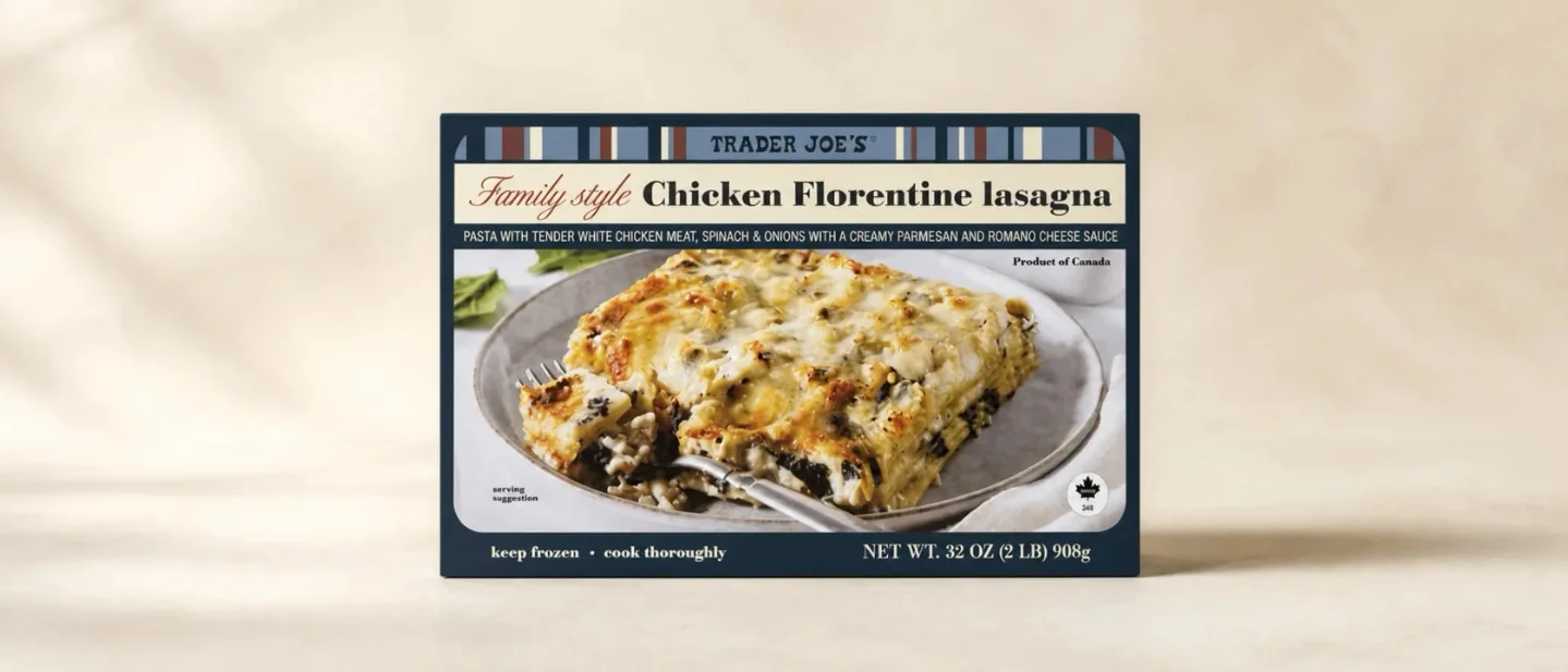 Trader Joe's Family Style Chicken Florentine lasagna is the week's 169-upvote freezer pick