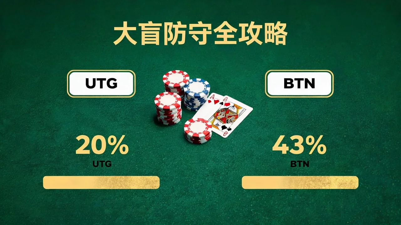 8Max大盲防守全攻略:对UTG弃43%,对BTN只弃20%