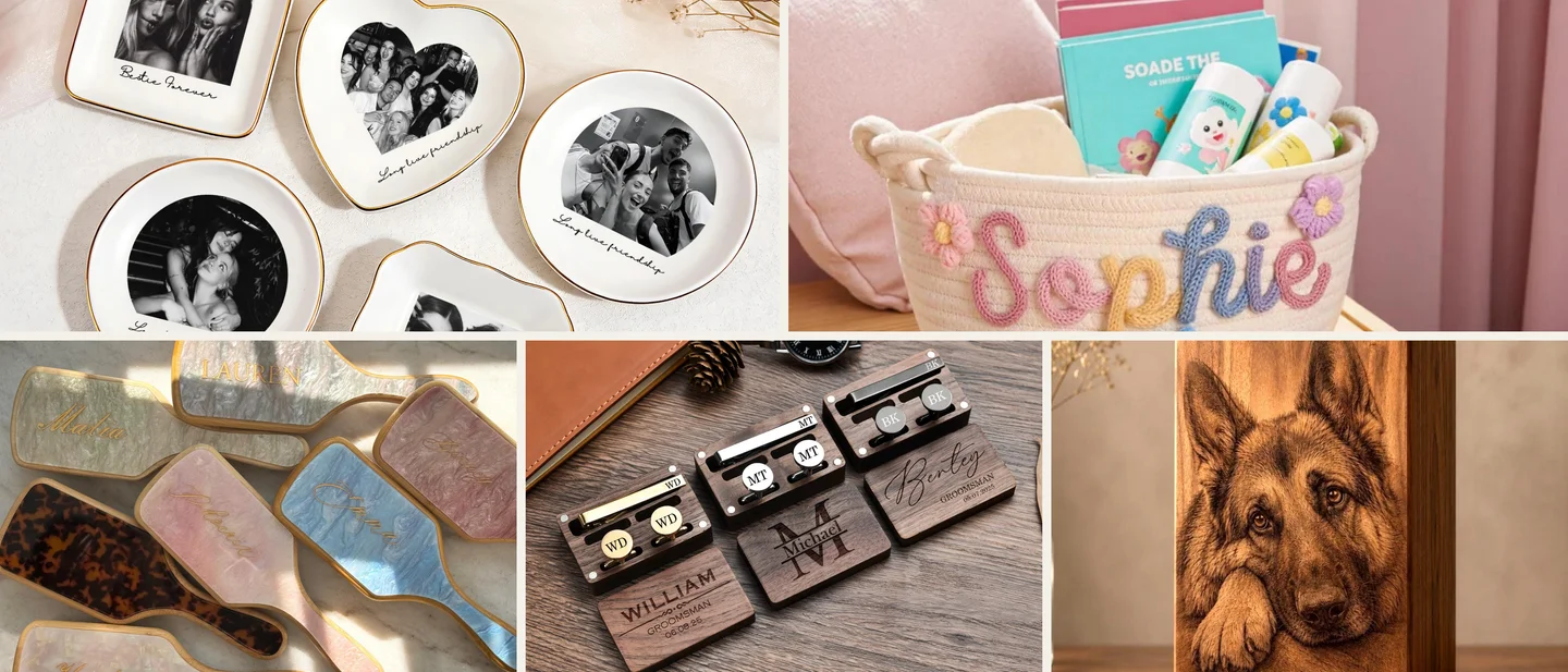 Five Etsy clusters that moved 100+ in a week — a $1.95 trinket dish at one end, a $27.45 pet urn at the other