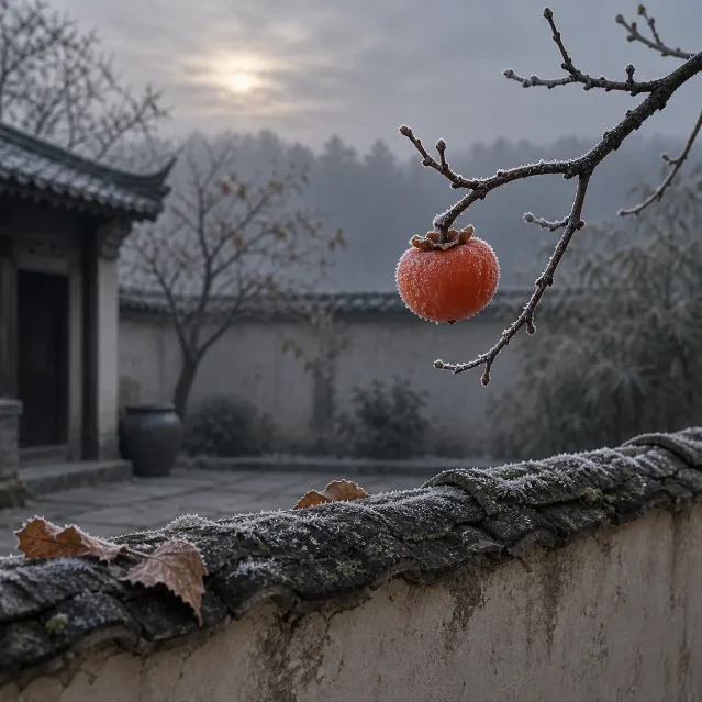 霜柿照篱 · Frosted Persimmon by the Fence