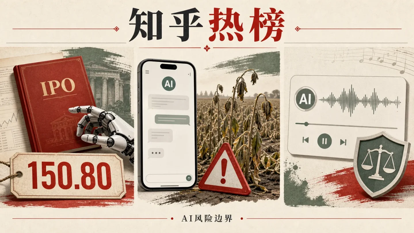 知乎热榜第3、5、9名:宇树申购、AI农药与AI音乐,三种风险边界