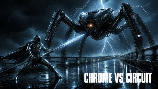 Chrome Spear vs Spider Drone on a Flooded Skybridge