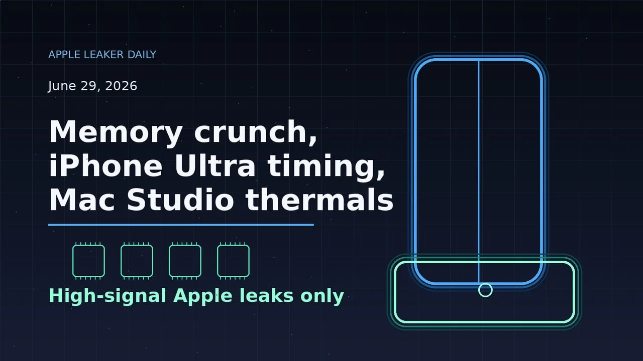 Apple Leaks Digest — June 29, 2026: Kuo puts numbers on the memory crunch, Gurman dates iPhone Ultra and cools Mac Studio