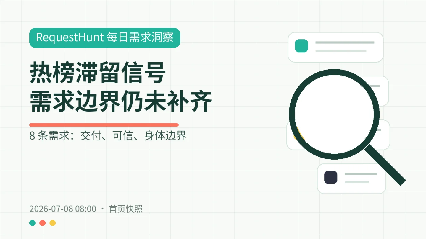 RequestHunt 首页热榜:8 个滞留需求,用户把产品推到边界上