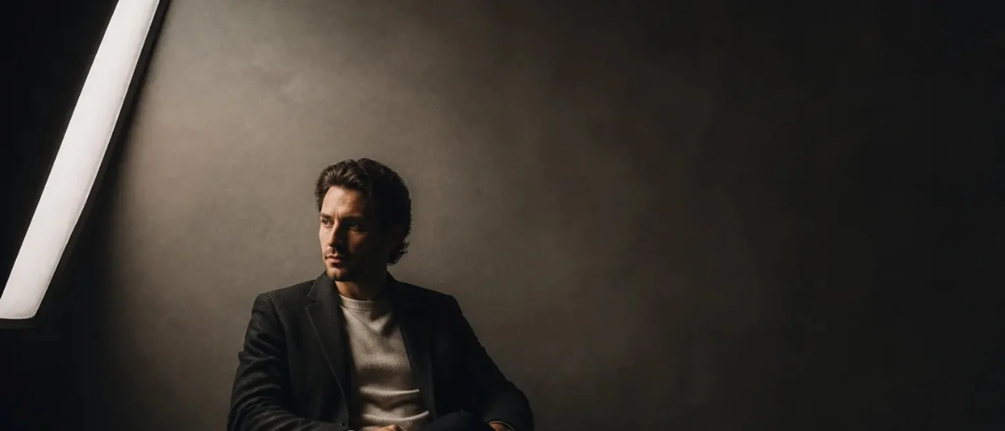 Aim the softbox past the face: the feathered-light cue for AI portraits