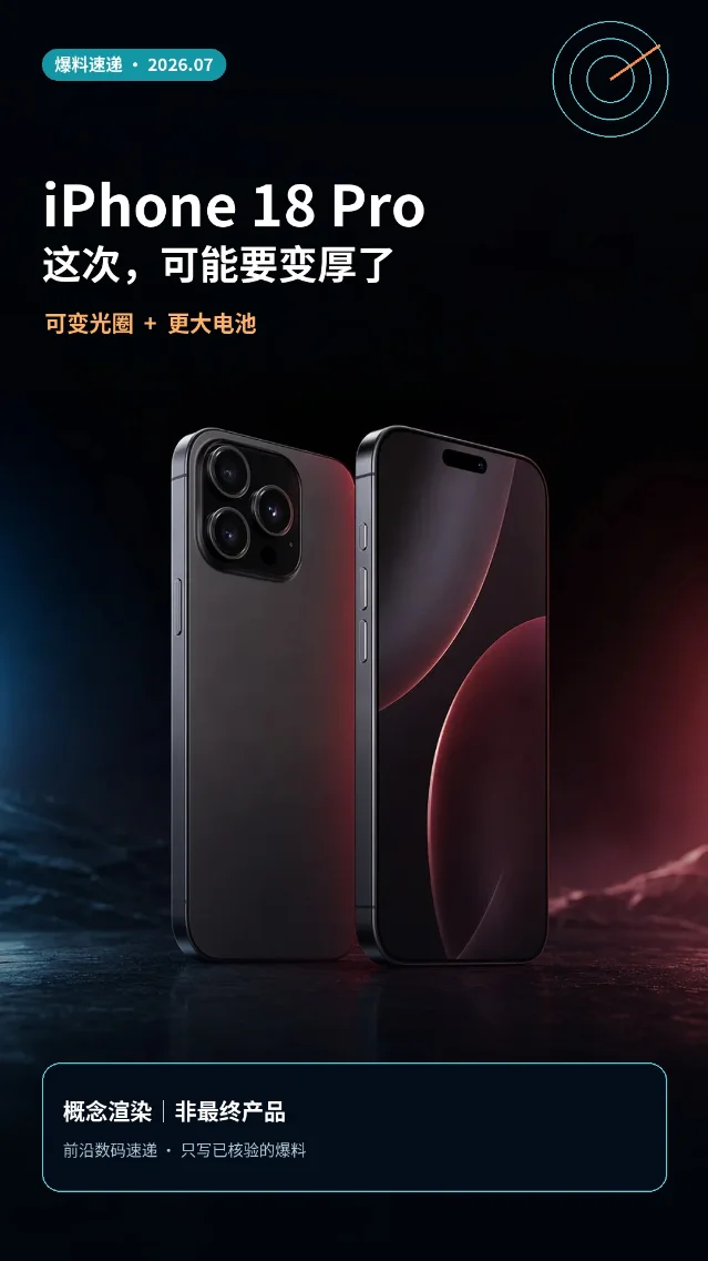 iPhone 18 Pro可能要变厚了