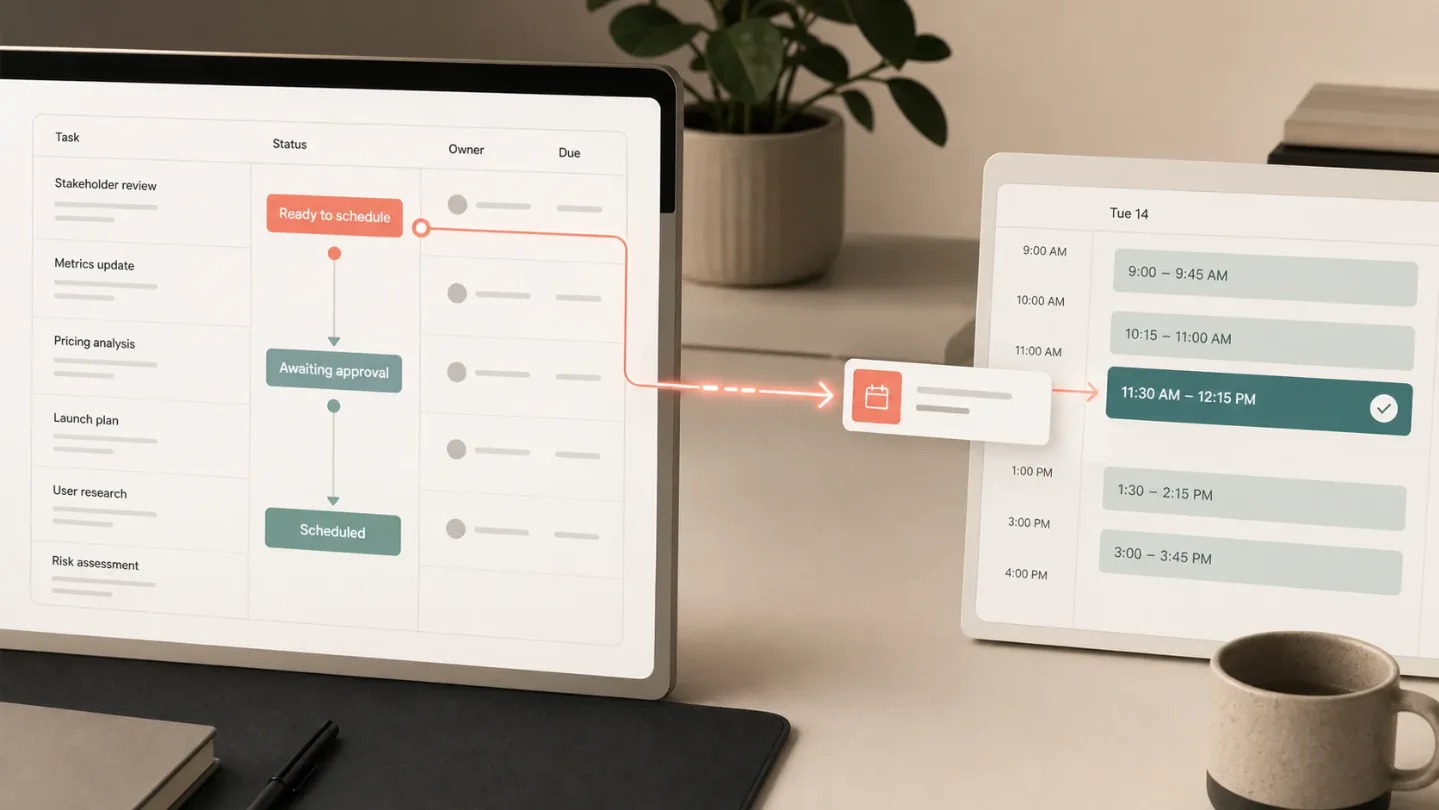 Use a Notion status gate to schedule meetings without surprise invites