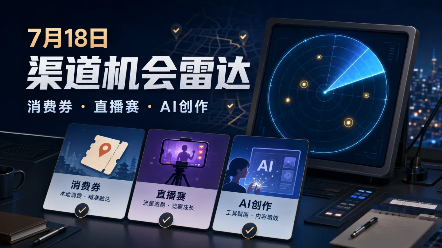7月18日渠道机会雷达:海南消费券、直播赛和 AI 创作怎么排班
