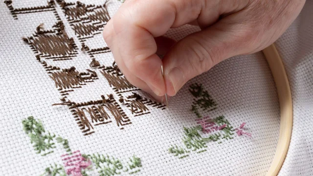Slow-stitch fabric postcard: a calm first running-stitch session