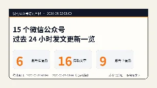 公众号订阅日报｜2026-06-25：6 个账号更新，16 篇新文
