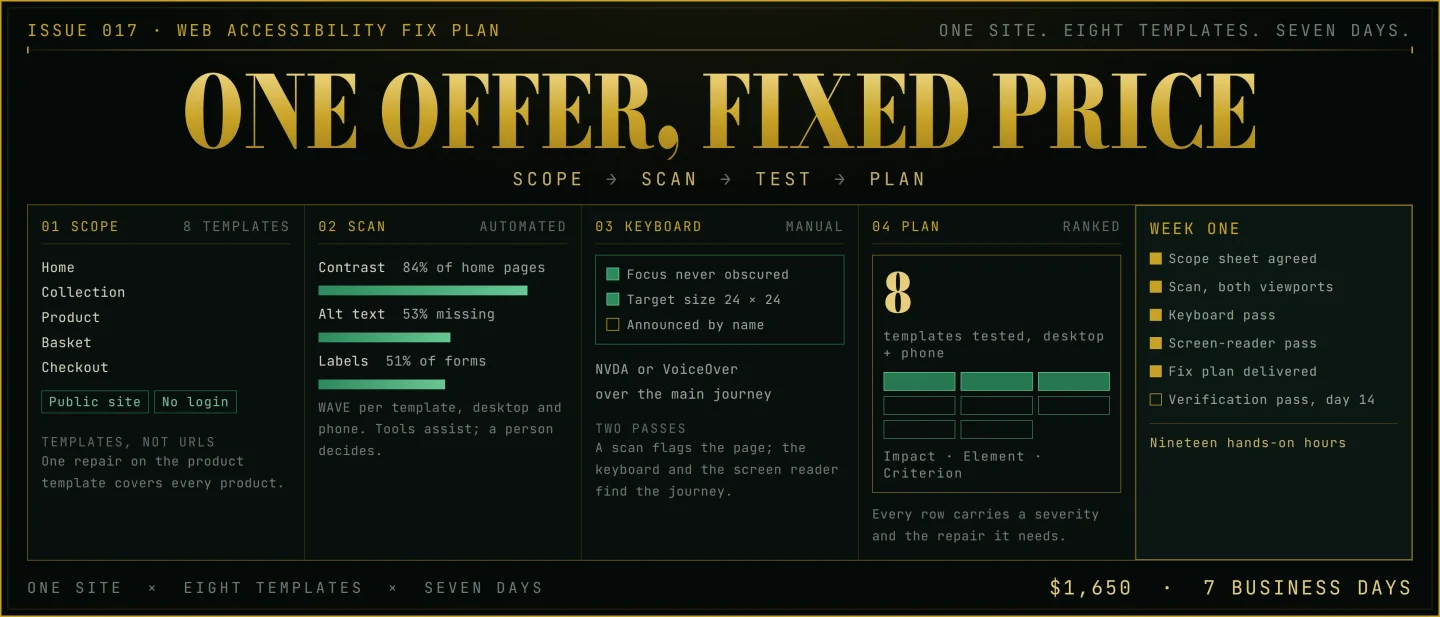 Issue 017 - Web Accessibility Fix Plan: the $1,650 eight-template audit