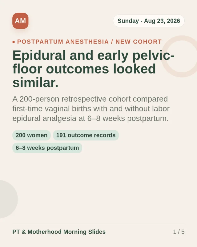 Epidural and early pelvic-floor outcomes looked similar in a new cohort