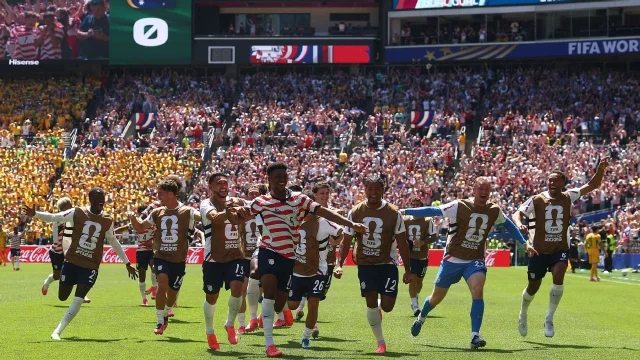 USMNT players celebrate during the World Cup