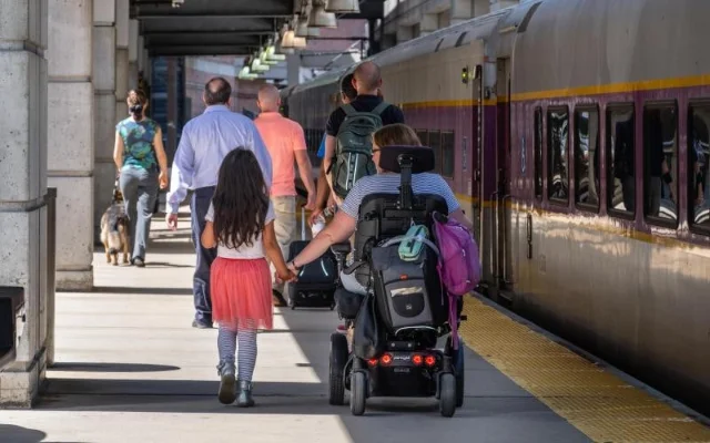 Commuter rail platform prepared for event travel