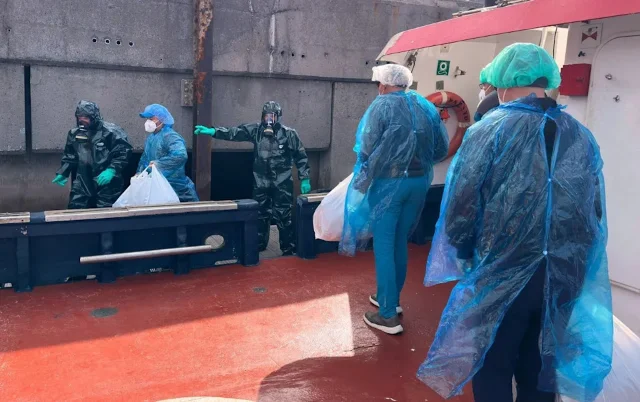Passengers disembarking from MV Hondius at Granadilla port, Tenerife, May 10, 2026