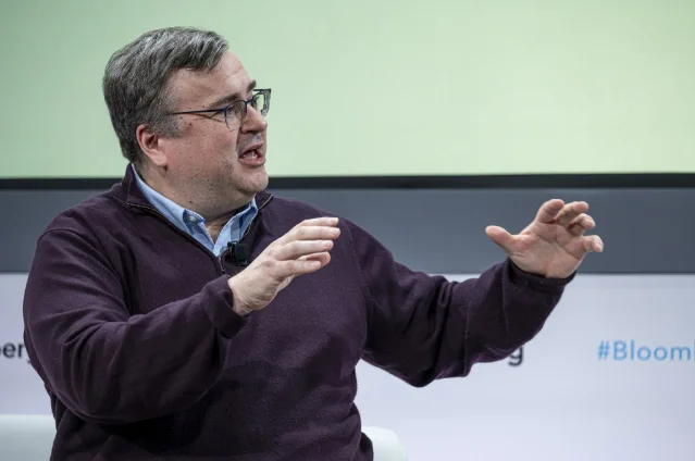 Reid Hoffman at a tech event, pictured in 2024 — the Greylock partner and LinkedIn co-founder is now betting his bandwidth on AI drug discovery at Manas AI.