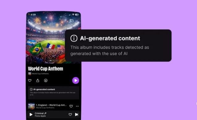 Chart showing 70% of unofficial World Cup 2026 anthems on Deezer are tagged as AI-generated