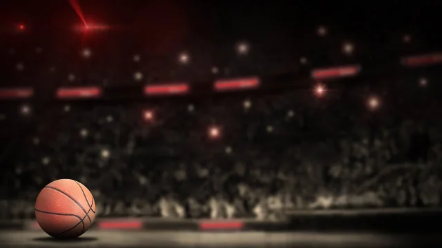 Basketball court with slam dunk action