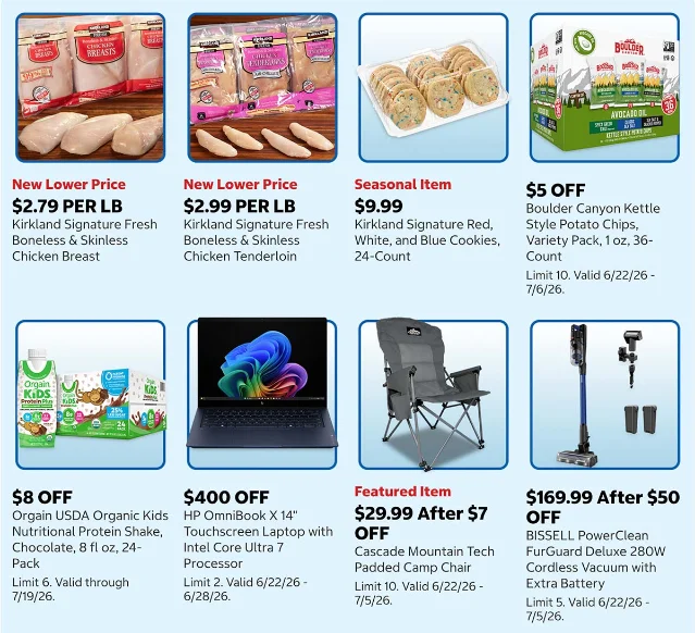 Costco June 22–28 Weekly Insider Deals — chicken breast at new low $2.79/lb, laptop $400 off, and 8 more active deals