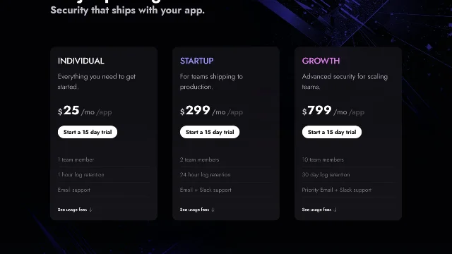 Arcjet price page plan cards