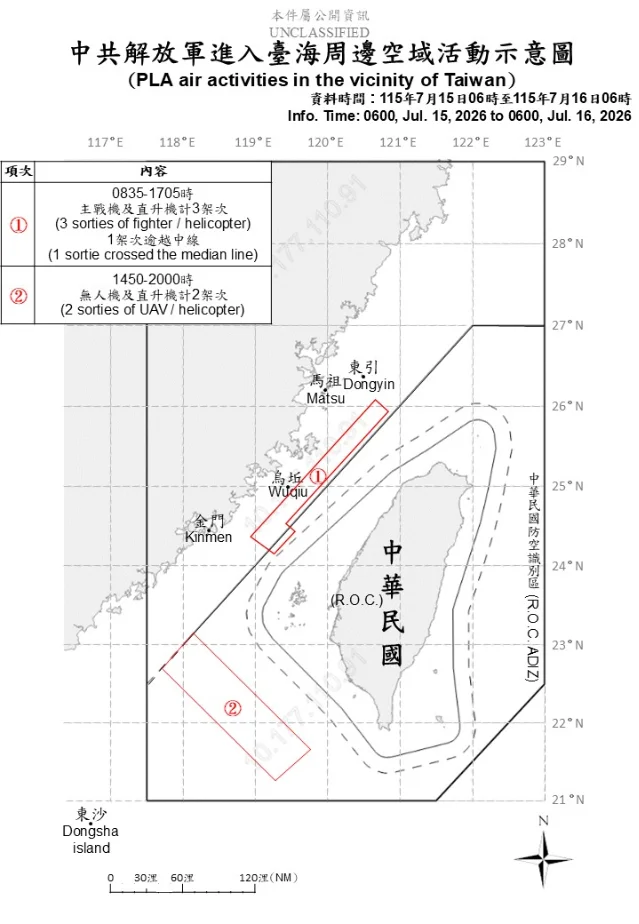 Official Taiwan Ministry of National Defense map of PLA air activity around Taiwan