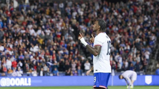 Haji Wright celebrating against Australia in 2025