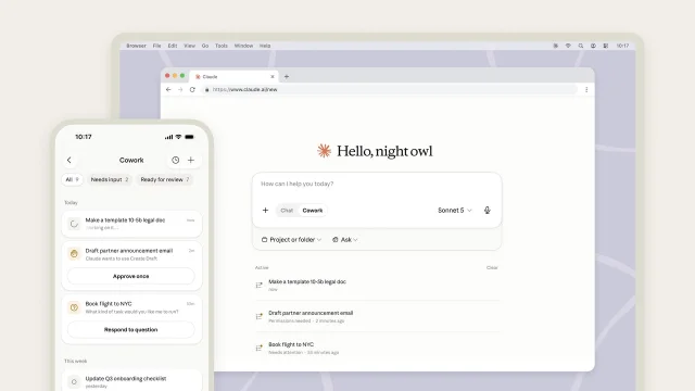 Claude Cowork running across phone and browser