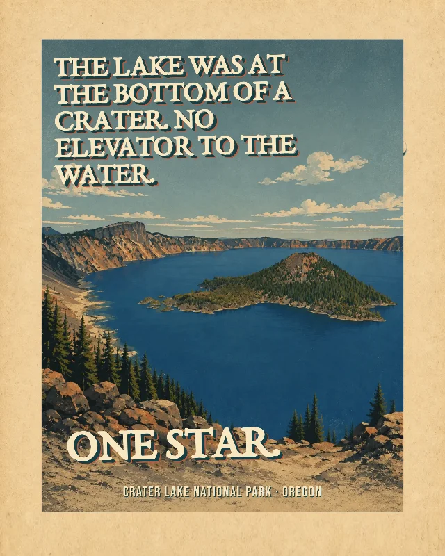 The lake was at the bottom of a crater. No elevator to the water. One star.