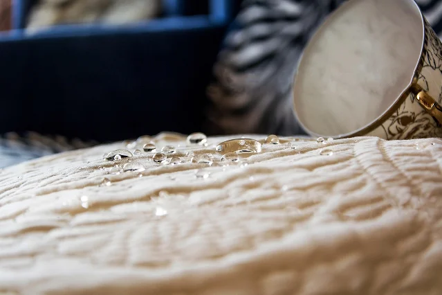 Water standing in beads on a water-repellent fabric