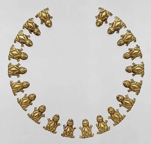 Gold frog-shaped bead necklace — one of the few surviving examples of Aztec goldwork