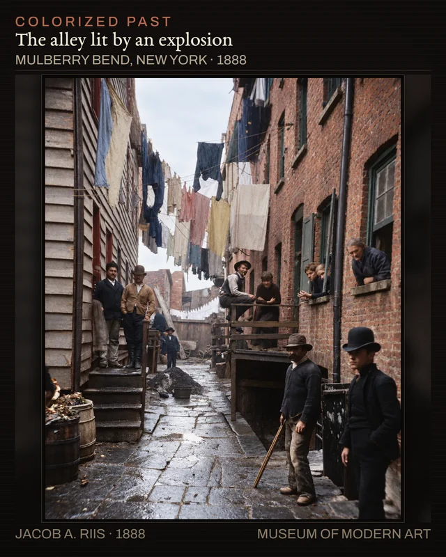 The alley lit by an explosion