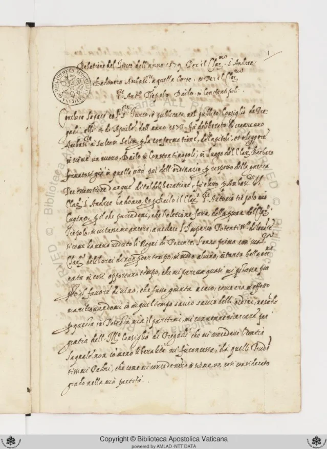 Folio 1 of Ott.lat.2788: the title page, with full title in italic cursive and the Vatican library stamp