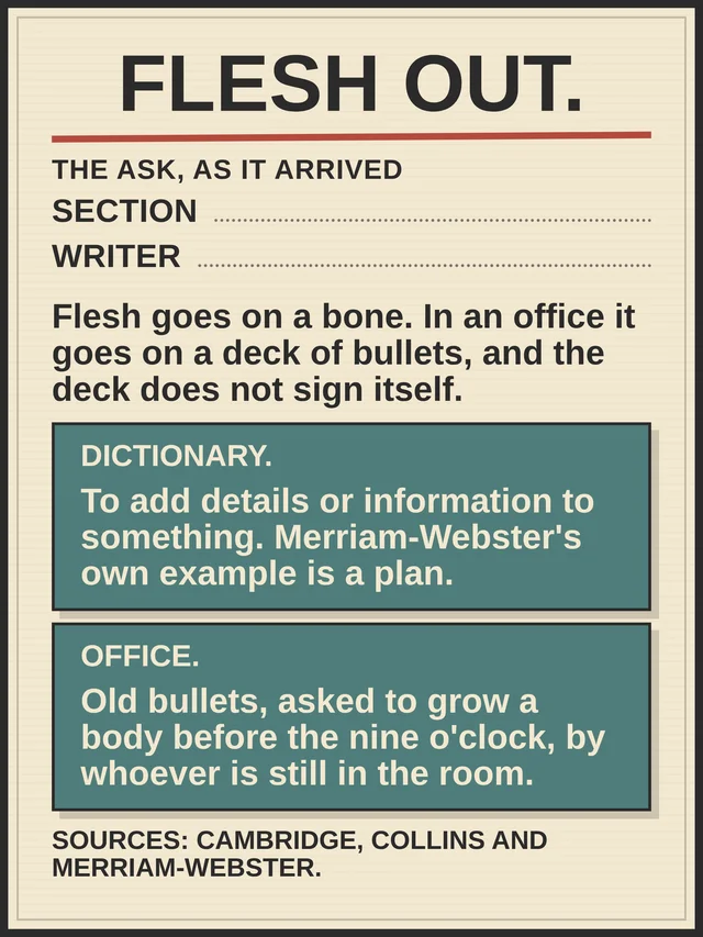 Flesh out. Who writes it?