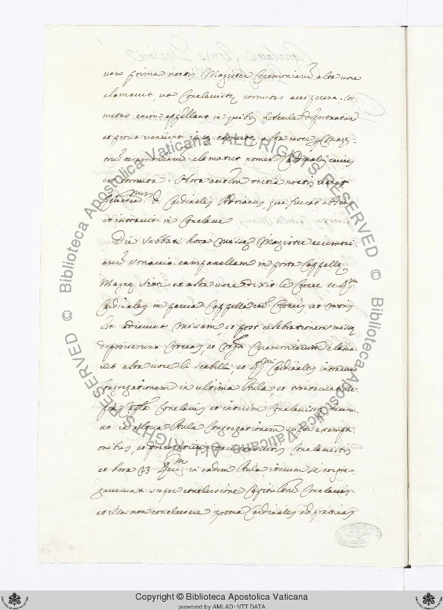 Folio 1v of Barb.lat.2641, with dense cursive Latin text and an oval library stamp at lower right