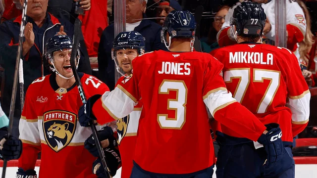 Florida Panthers players celebrating on the ice