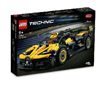 LEGO Technic 42151 Bugatti Bolide set box art showing the yellow and black supercar model