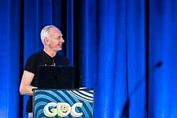 Larian Studios CEO Swen Vincke at GDC 2024, where BG3 dominated the awards that year
