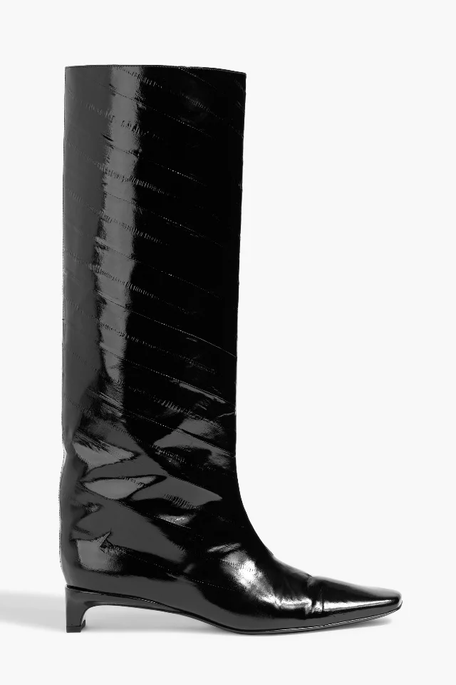 Loulou de Saison Joan patent-leather knee boot in black, side view