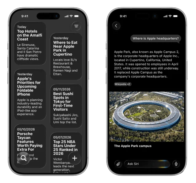 Bloomberg 根据消息人士描述制作的 iOS 27 Siri 界面渲染图