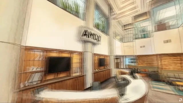 Marble 渲染出的 AMD 硅谷办公室三维场景