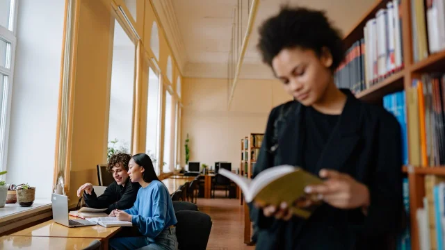 Students studying in a library