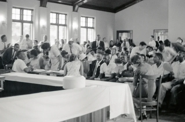 Crowd gathered at a Mississippi Freedom Democratic Party meeting in Hattiesburg, Mississippi, July 1964