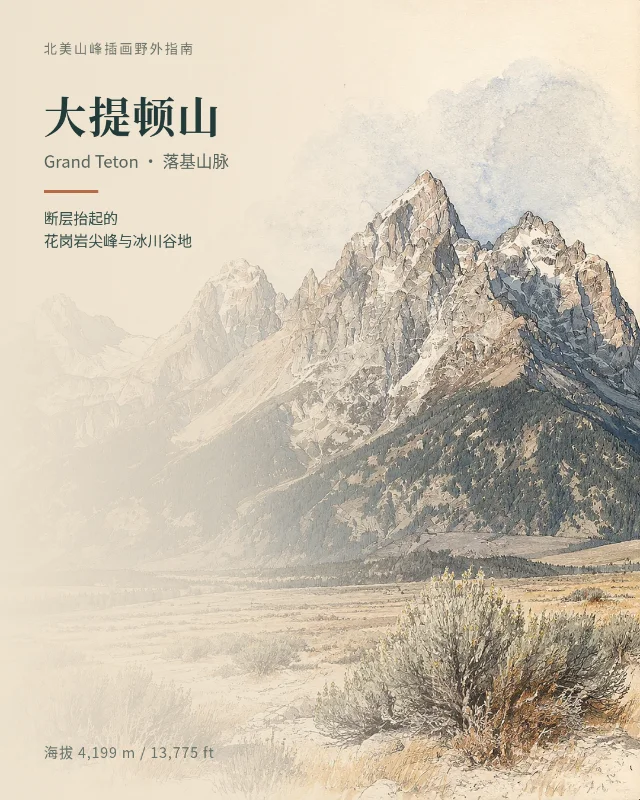 大提顿山：断层抬起的花岗岩尖峰